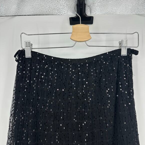 Womens Long A-line Skirt Size 6 Black Mesh Sequins Whimsygoth Fairy Goth Witchy - Picture 6 of 9
